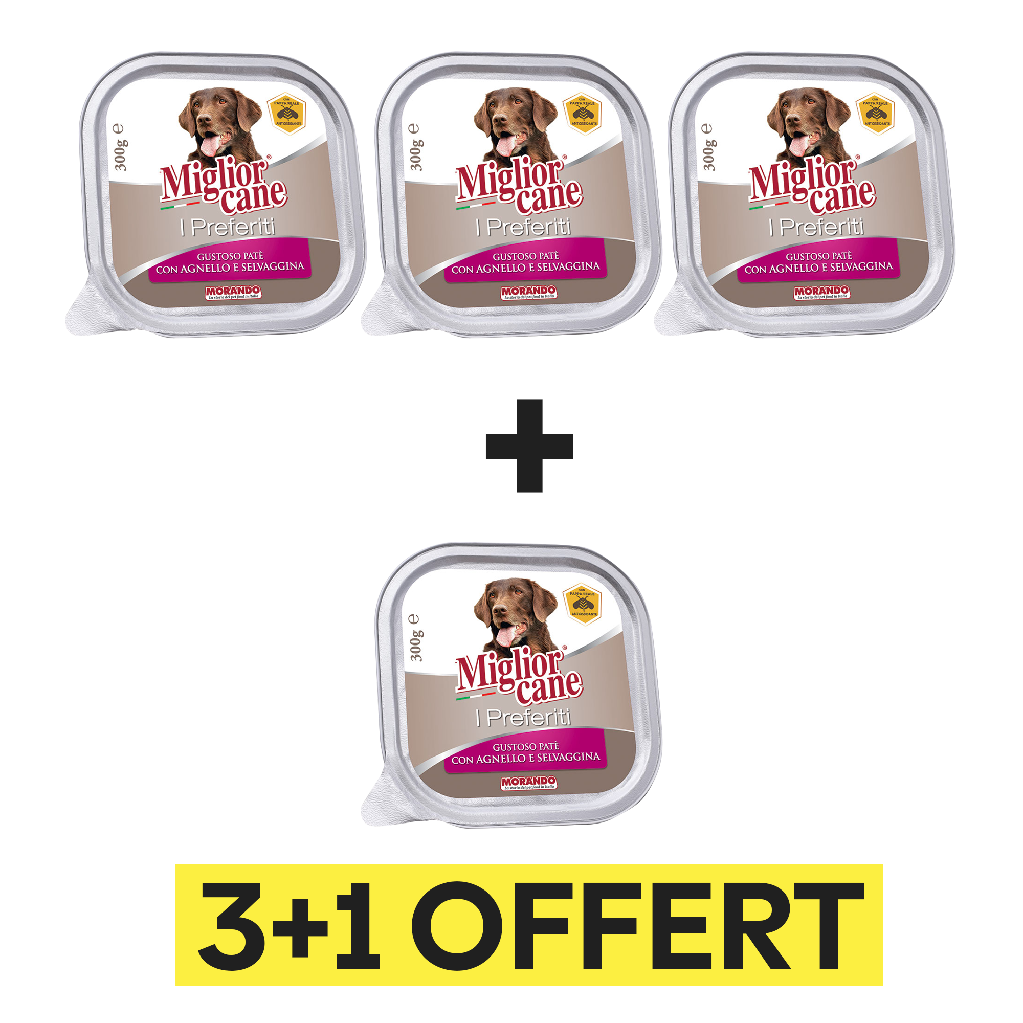 3 ACHETÉ = 1 OFFERT : MIGLIOR CANE BARQUETTE PATE D'AGNEAU ET GIBIER 300 Gr