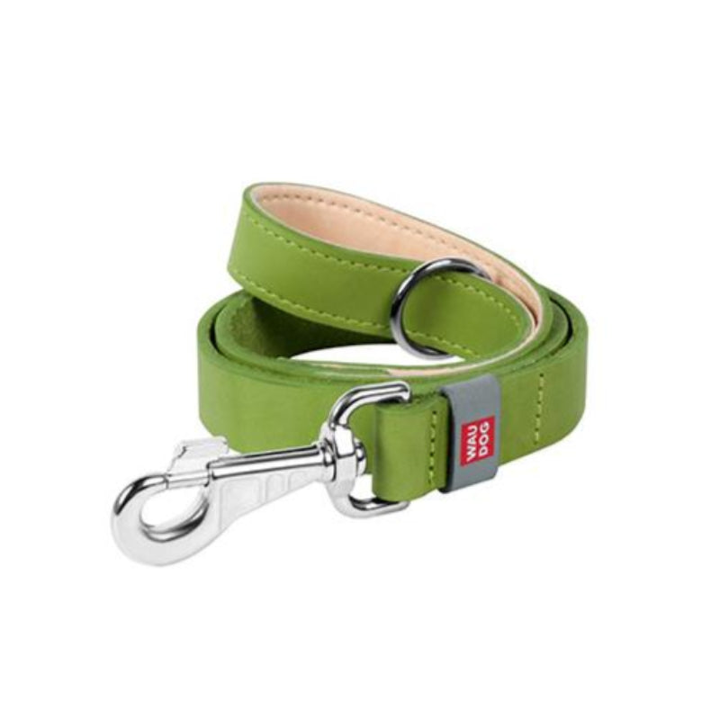WAU DOG - LAISSE CUIR EN VERT