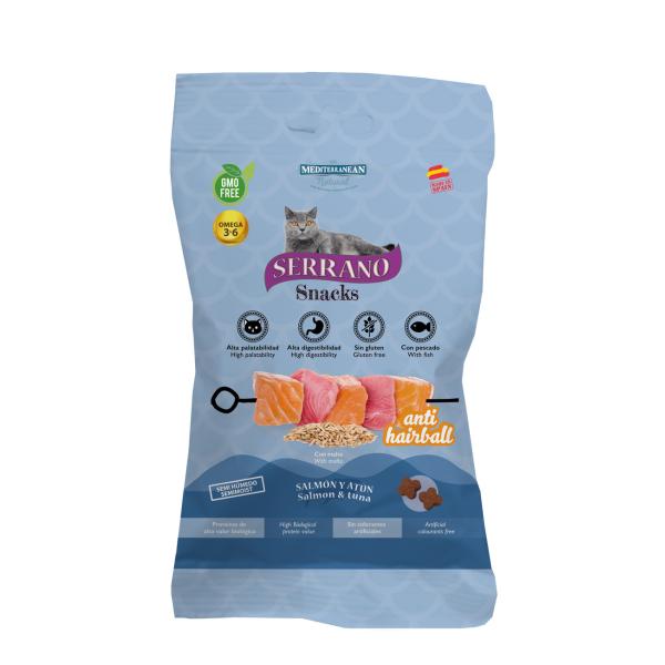 SERRANO SNACK POUR CHAT AU SAUMON ET THON ANTI HAIRBALL 50G