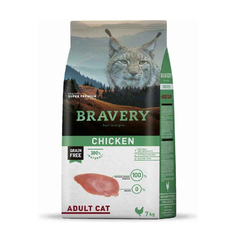 BRAVERY - CROQUETTE CHAT ADULTE STERILISE AU POULET - 7 Kg