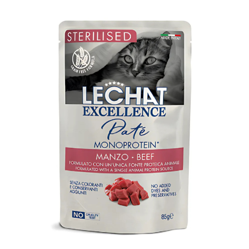 LE CHAT EXCELLENE - POCHON PATE AU BOEUF POUR CHAT STERILISE 85GR