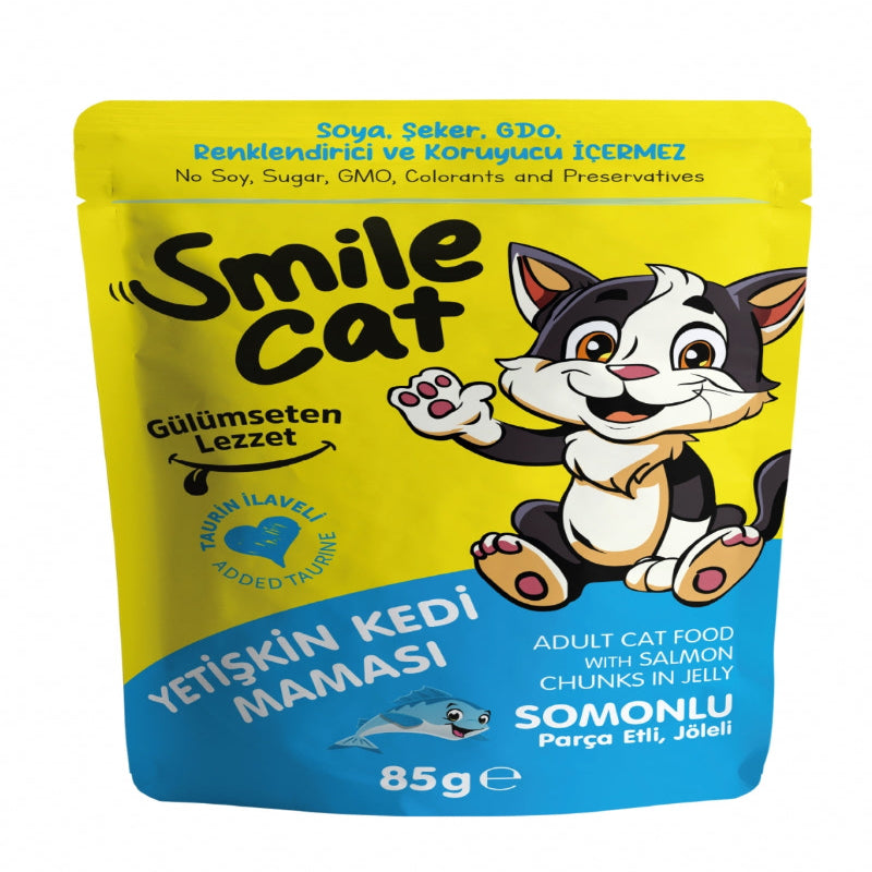 SMILE CAT - POCHON ADULTE CHAT AU SAUMON GELEE 85GR