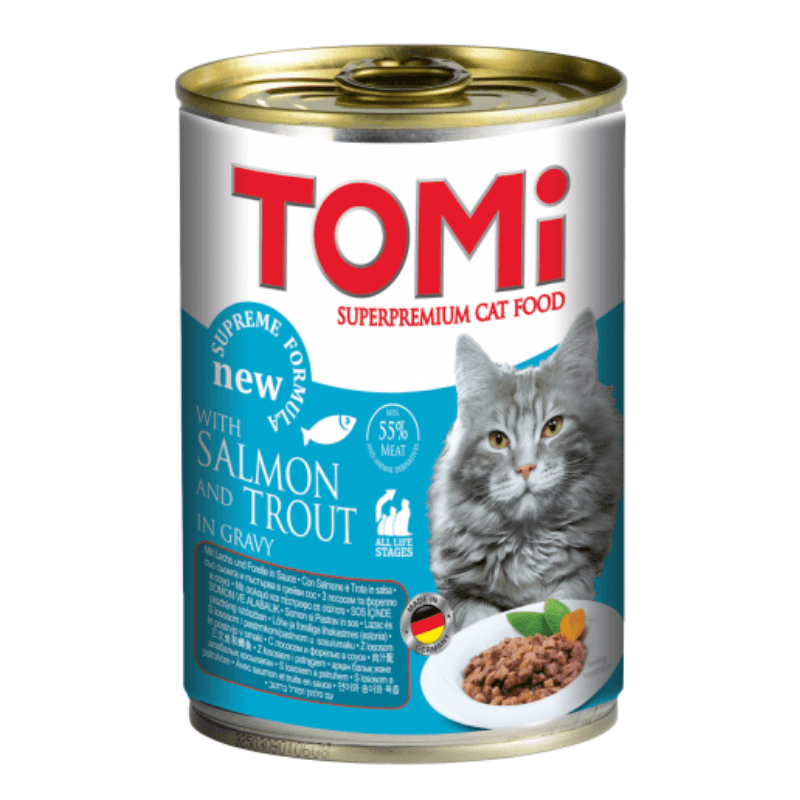 TOMI BOÎTE DE 400G POUR CHAT – SAUMON ET TRUITE
