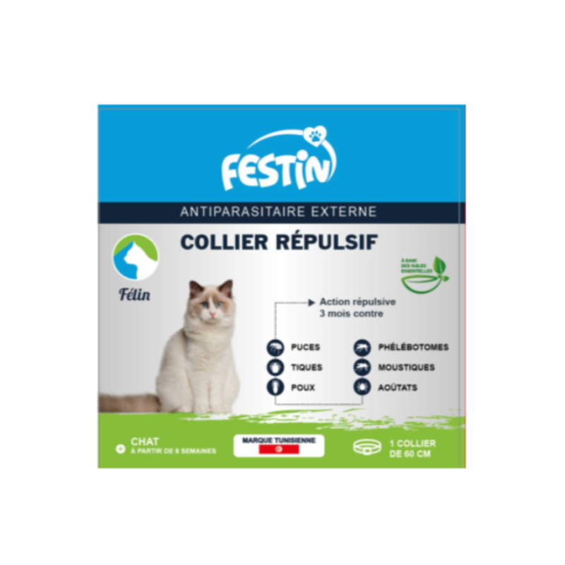 FESTIN  - COLLIER REPULSIF 3 MOIS POUR CHAT