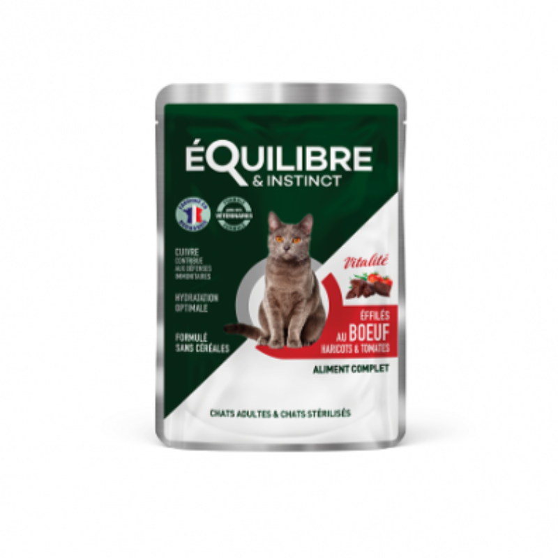 EQUILIBRE - POCHON EFFILÉS POUR CHAT AU BOEUF 85 GR