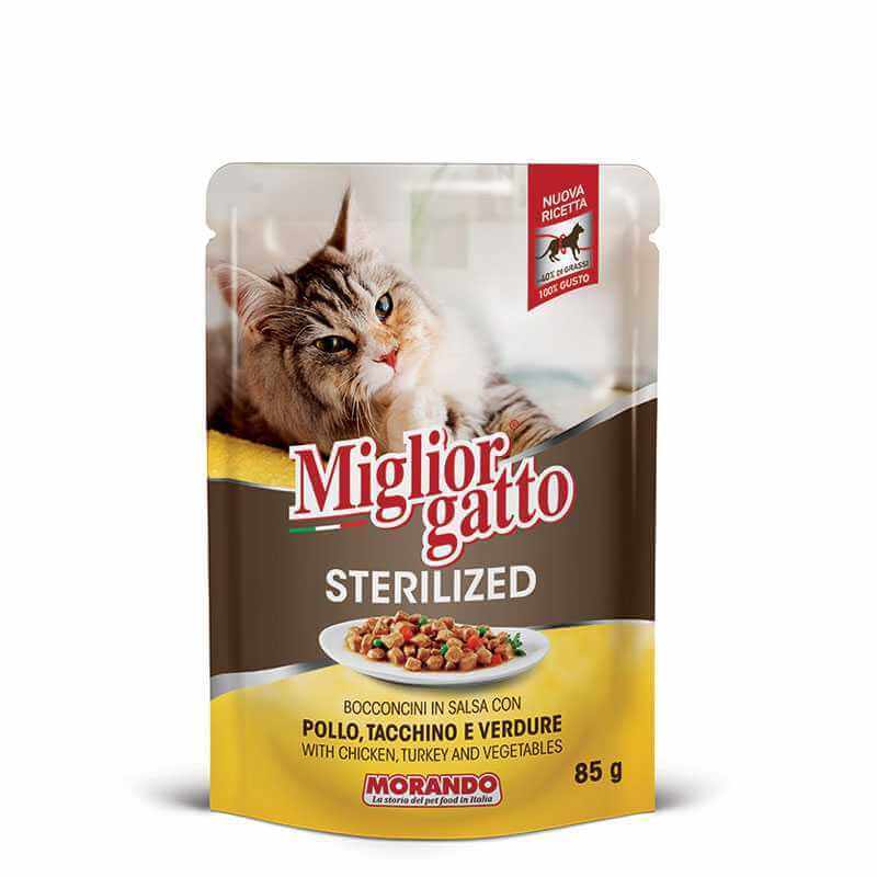 MIGLIOR GATTO - POCHON POUR CHAT STÉRILISÉ AU POULET 85 Gr