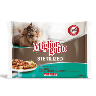 MIGLIOR GATTO-POCHON STERILISE SAUMON & CREVETTE 4x85 gr