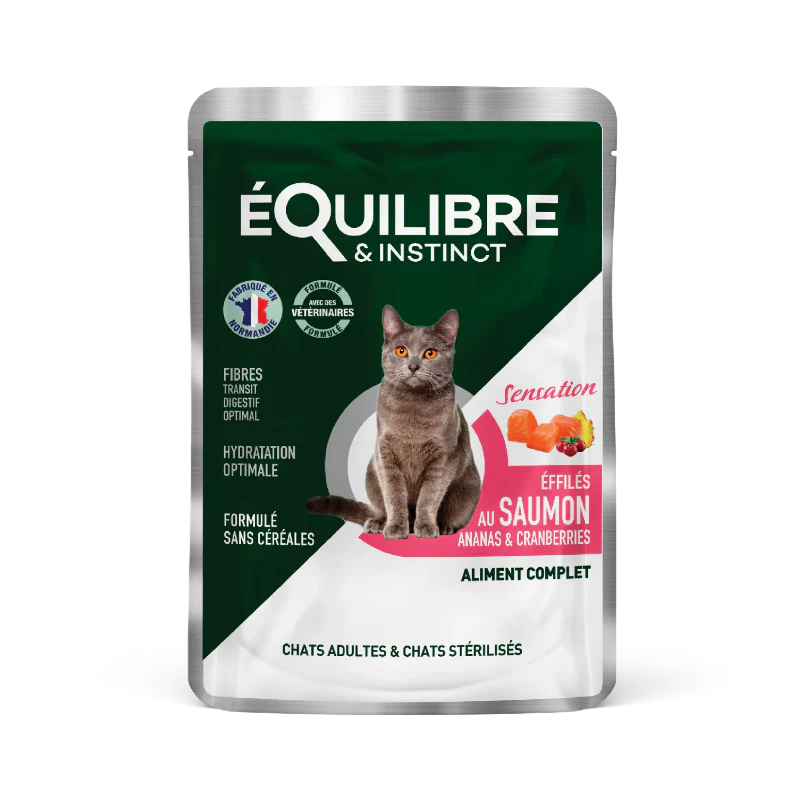 EQUILIBRE - POCHON EFFILÉS POUR CHAT AU SAUMON 85 GR