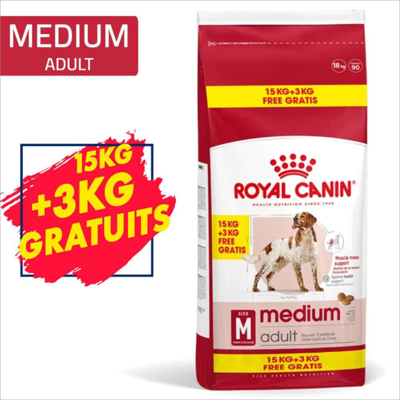 ROYAL CANIN CHIEN ADULTE MEDIUM 15KG+3KG OFFERTS