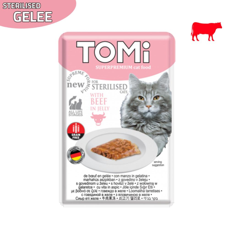 TOMI - POCHON GELLE POUT CHAT STERILISE AU BOEUF 85 GR